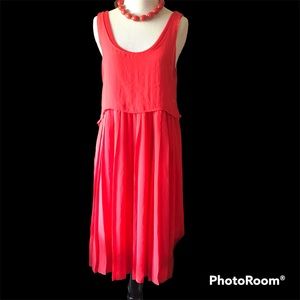 Designer Dress Ooby Ryn Silky Midi Coral Red Semi-Sheer Lined Size 10